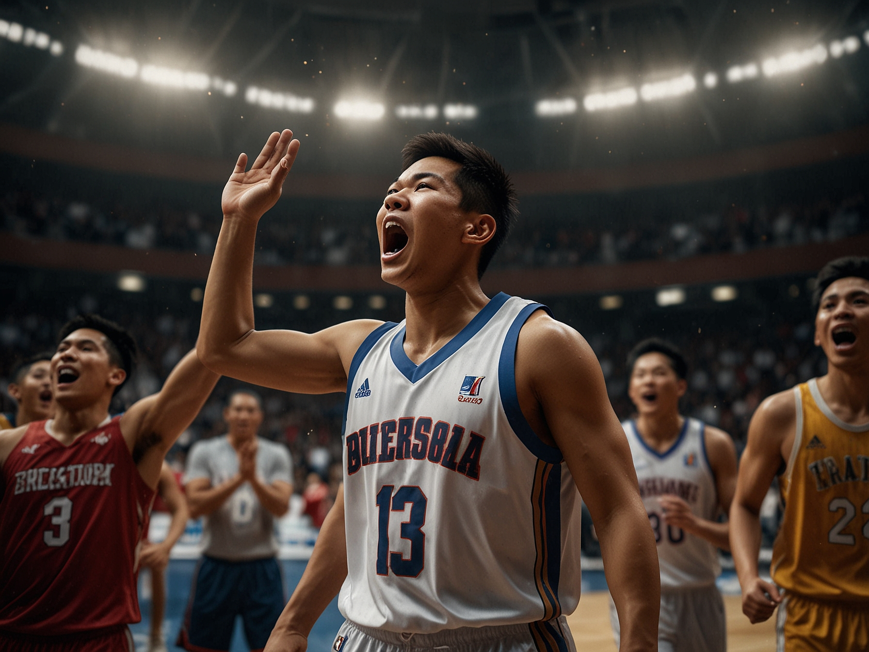 Filipino basketball player celebrating a big win